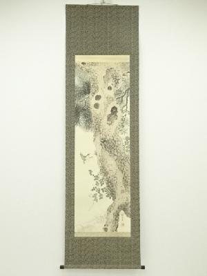 戸田雅堂筆　雀図　肉筆絹本掛軸